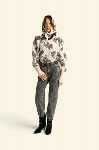 Sisters Department,Trousers | Washed black denim w/ animal print [2]