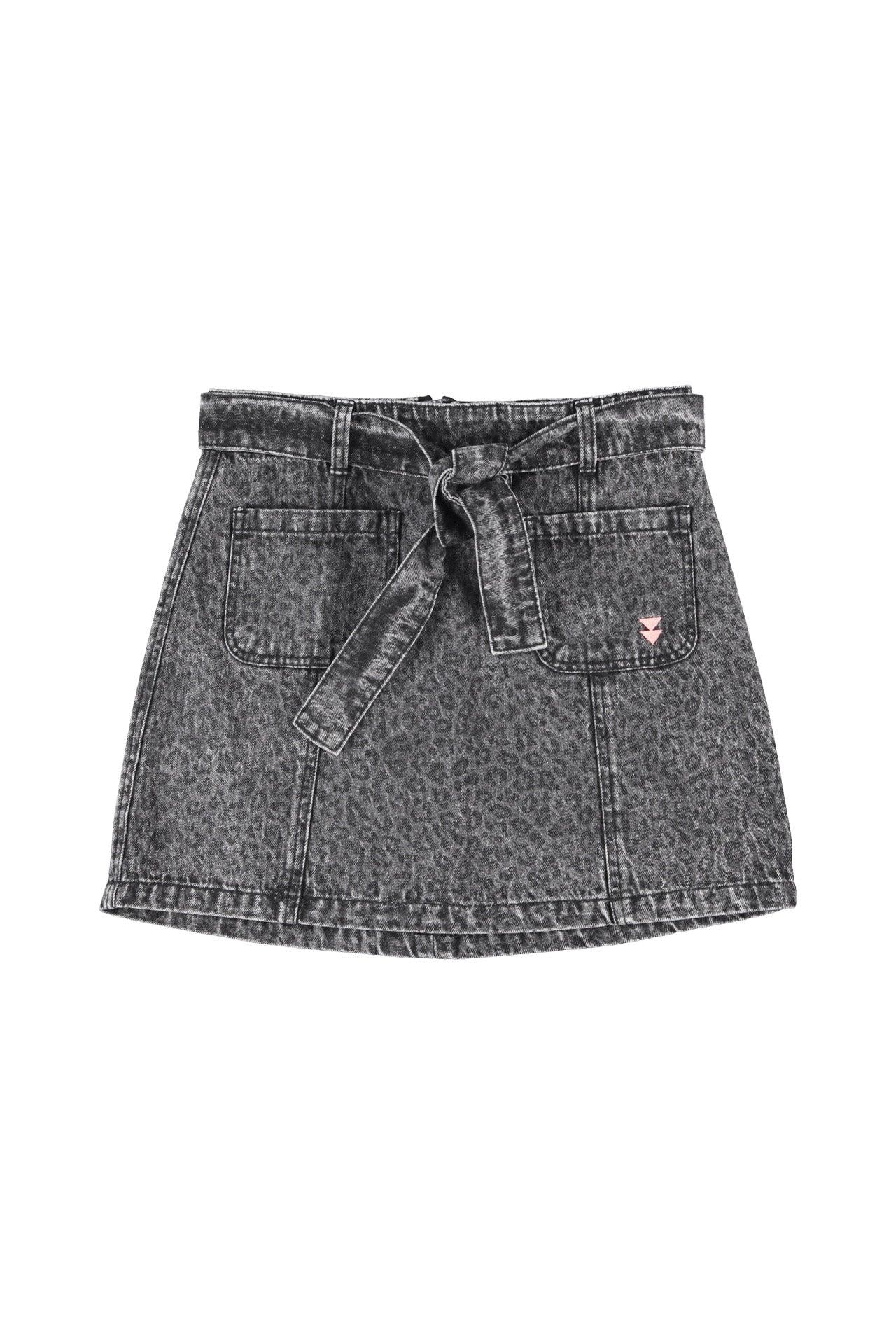 Sisters Department,Short skirt | Washed black denim w/ animal print