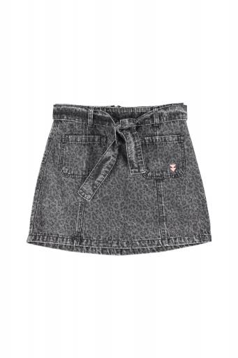Sisters Department,Short skirt | Washed black denim w/ animal print