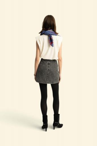 Sisters Department,Short skirt | Washed black denim w/ animal print [1]