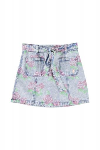 Sisters Department,Short skirt | Washed blue denim w/  flowers  [0]