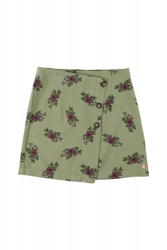 Sisters Department,Short asymmetrical skirt  | Olive green w/ flowers  [0]