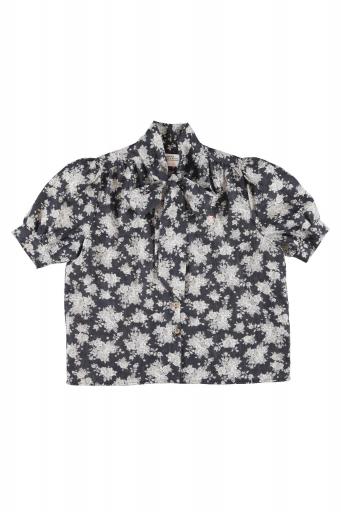 Sisters Department,Blouse w/ bow | Black w/ floral jacquard