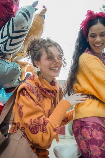 Sisters Department,Knitted soft sweater | Orange w/ flowers [1]