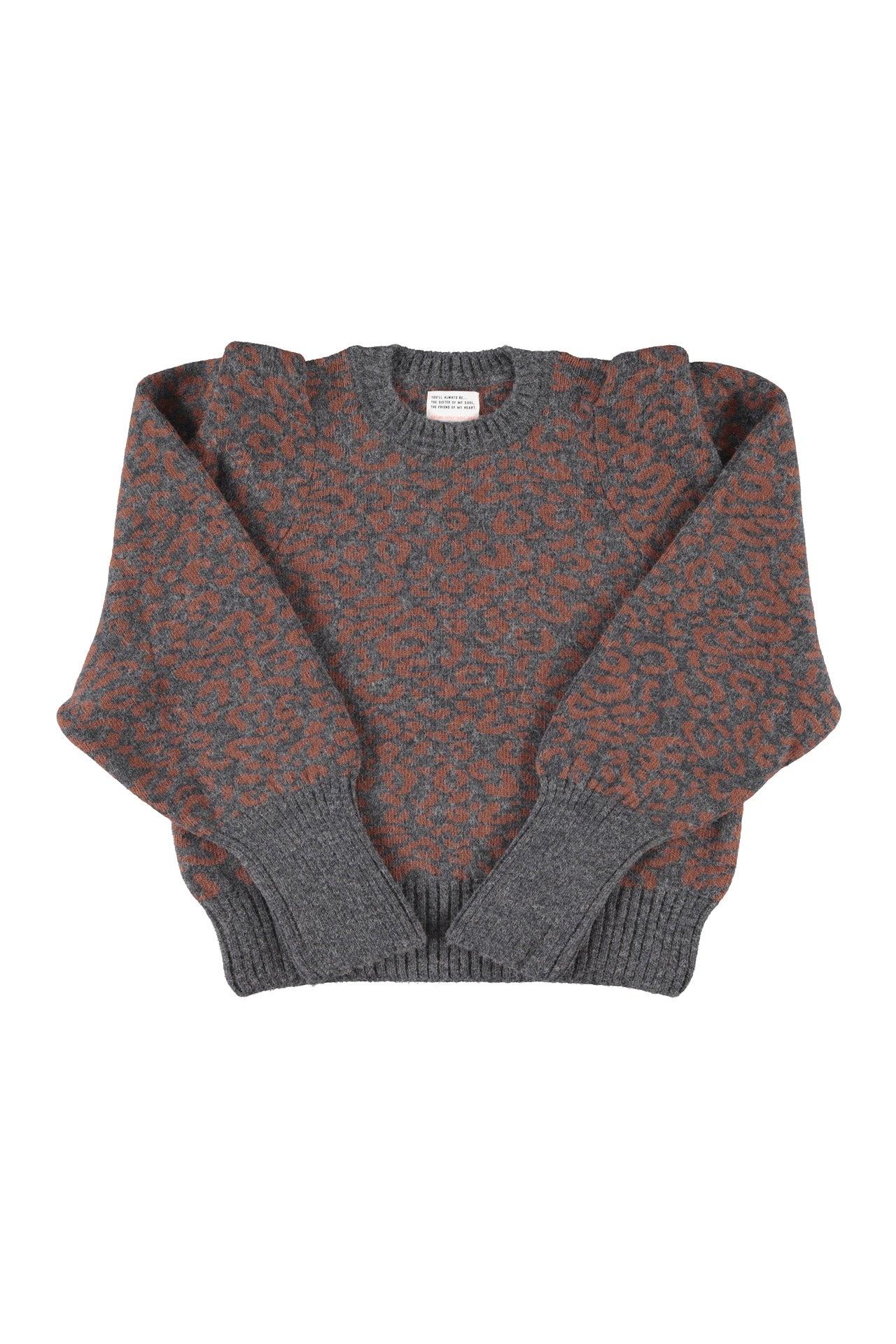 Sisters Department, Knitted soft sweater | Dark grey w/ animal print