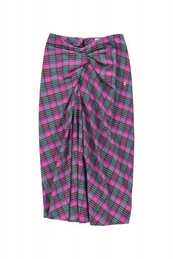 Sisters Department,Long wrap skirt | Fuschia & green checkered