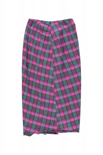 Sisters Department,Long wrap skirt | Fuschia & green checkered [2]