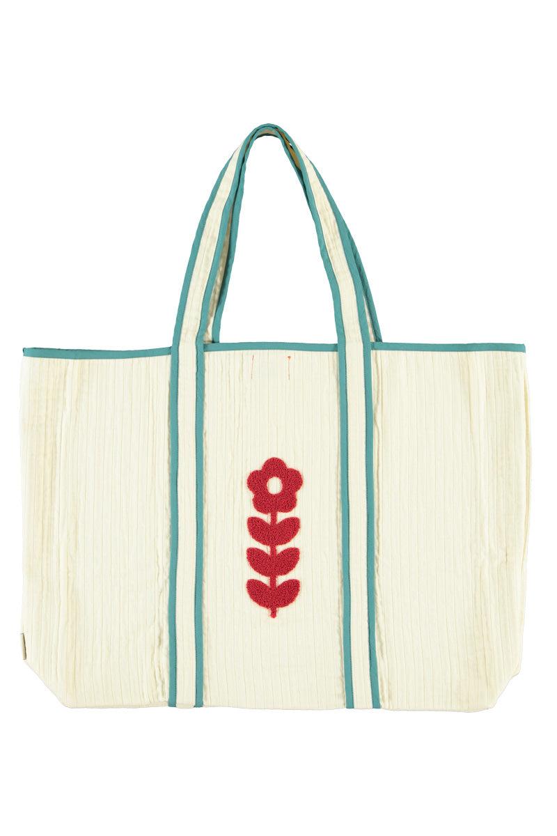 Piupiuchick,XL Bag Ecru with Embroidered Red Flower
