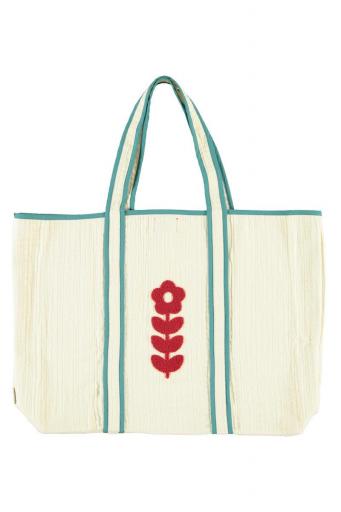 Piupiuchick,XL Bag Ecru with Embroidered Red Flower [0]