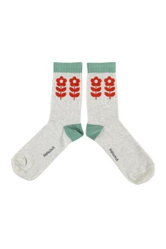 Piupiuchick,Socks Light Grey with Red Flowers [1]