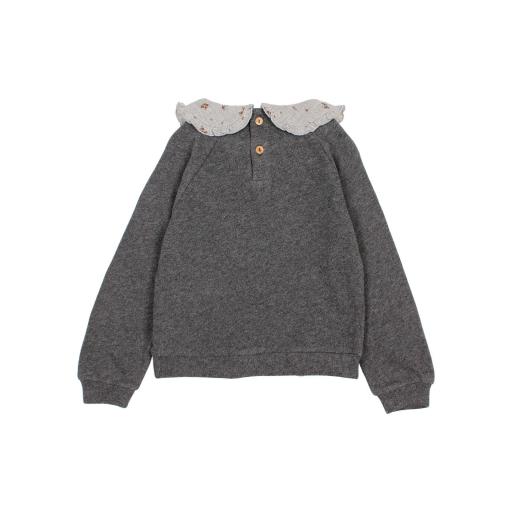 Búho Barcelona,ROMANCE SWEATSHIRT ,Sudadera gris cuello flores [1]