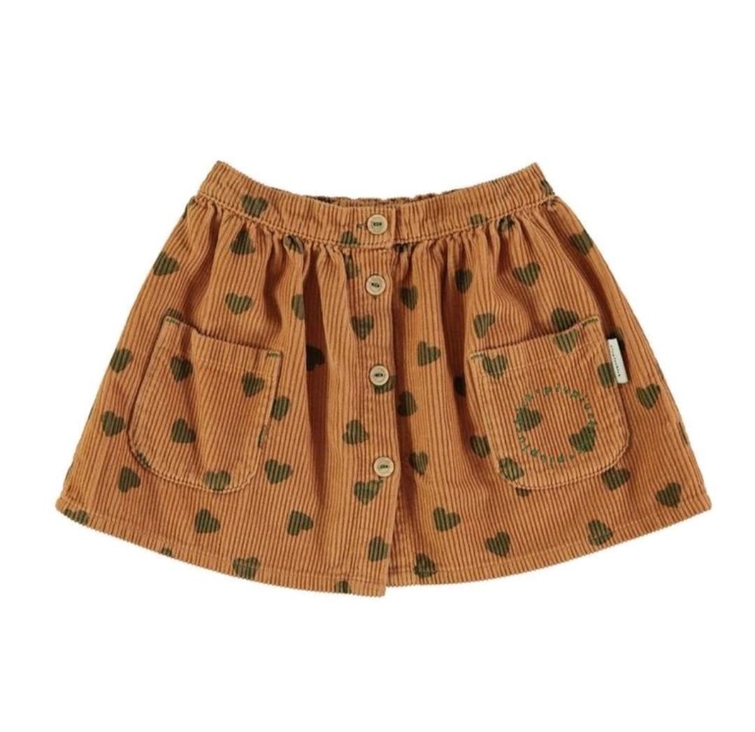 Piupiuchick,Minifalda de pana marrón corazones verde