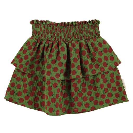 Piupiuchick,Short skirt | Olive green w/ red apples, Minifalda manzanas verde