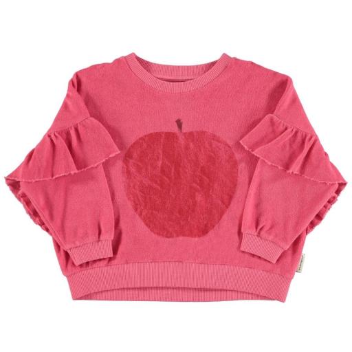 Piupiuchick,Terry cotton sweatshirt | Strawberry pink w/ red apple print,Sudadera fucsia manzana  [0]