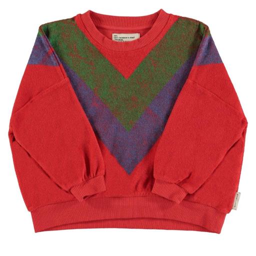 Piupiuchick,Terry cotton sweatshirt| Red w/ multicolor triangle print,Sudadera roja triángulo 