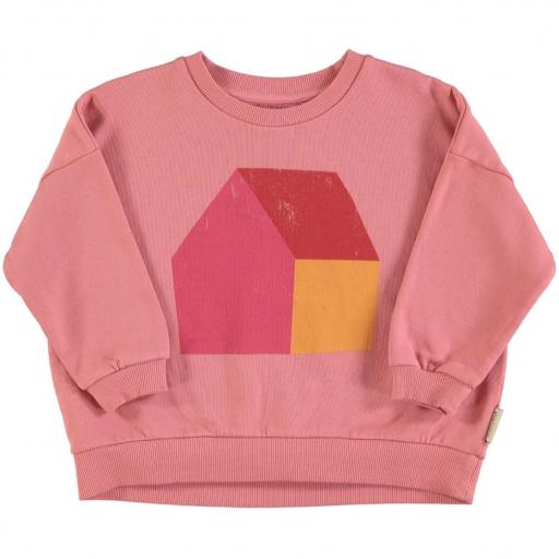 Piupiuchick,Sweatshirt | Pink w/ multicolor house print,Sudadera casa