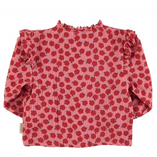 Piupiuchick,Blouse w/ frills on shoulders | Light pink w/ red apples,Blusa manzanas [1]