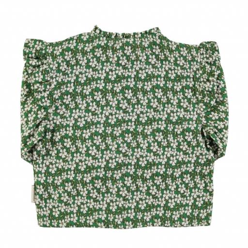 Piupiuchick,Blouse w/ frills on shoulders | Green flowers,Blusa flores verde [1]