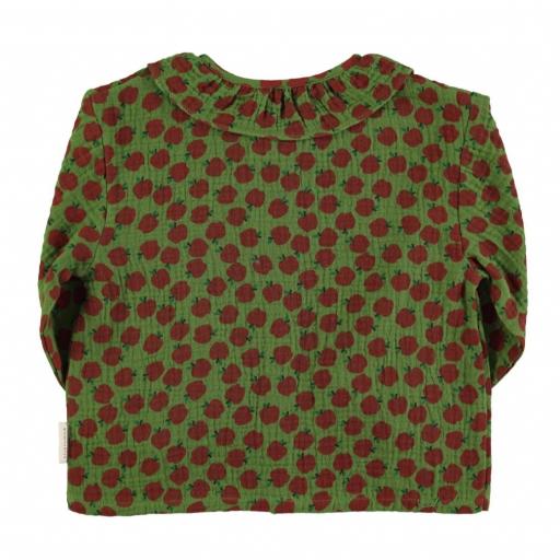 Piupiuchick,Blouse w/ round collar | Olive green w/ red apples,Blusa manzanas verde [1]