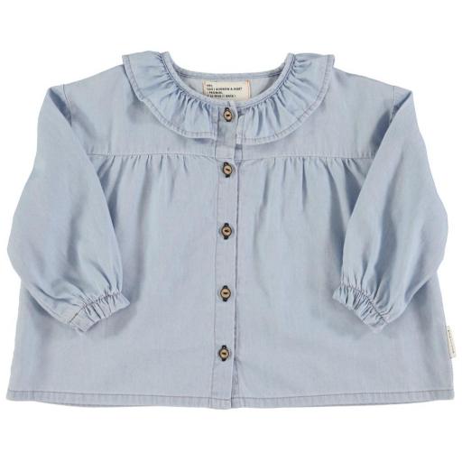 Piupiuchick,Peter pan collar blouse | Light blue chambray,Blusa azul [0]