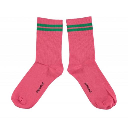 Piupiuchick,Short socks | Pink w/ green stripes, Calcetines rosa raya verde [0]