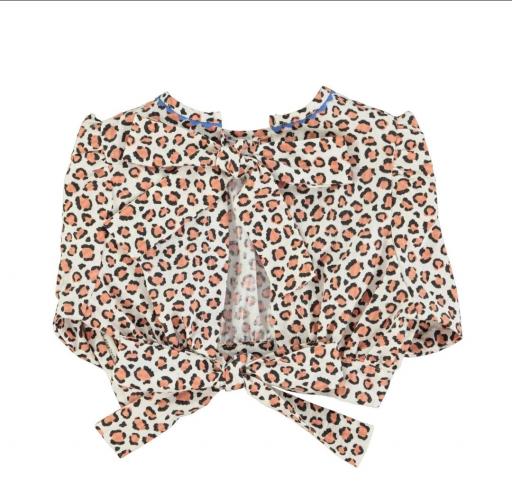 Piupiuchick,cropped blouse w/ baloon sleeves  | ecru w/ animal print [3]