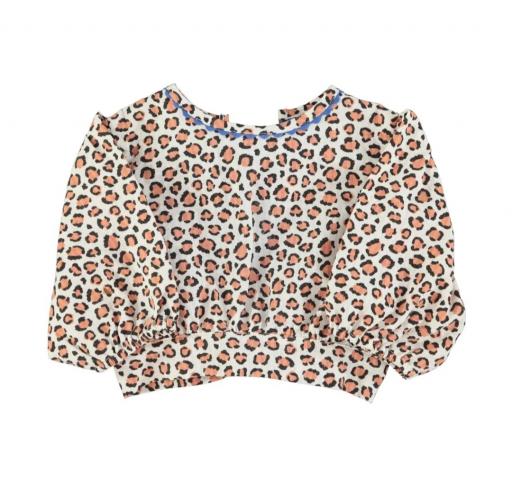 Piupiuchick,cropped blouse w/ baloon sleeves  | ecru w/ animal print