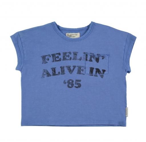 Piupiuchick,t'shirt | blue w/ "feelin' alive" print