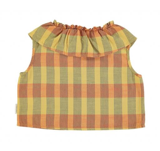 Piupiuchick,sleeveless blouse w/ collar | mustard checkered [1]