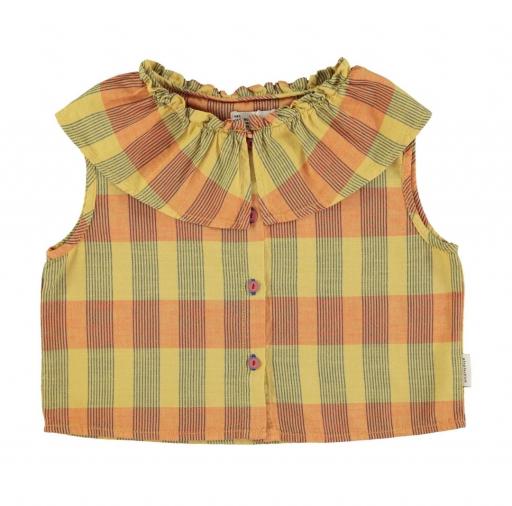 Piupiuchick,sleeveless blouse w/ collar | mustard checkered