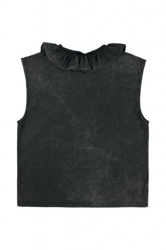Sisters Department,Sleeveless t-shirt w/ peter pan collar | Faded black  w/ "eagle" print [1]