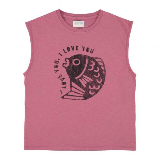 Sisters Department,Sleeveless t-shirt w/ round neck | Old pink w/ "black fish" print