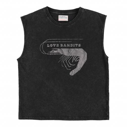 Sisters Department,Sleeveless t-shirt w/ round neck | Washed black w/ "love bandit" print