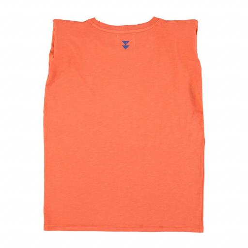 Sisters Department,Sleeveless t-shirt w/ shoulder pads | Orange  w/ "sicilian summer story" print [2]