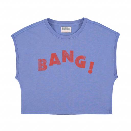 Sisters Department,Sleeveless t-shirt/top w/ round neck | Blue w/ "bang" print