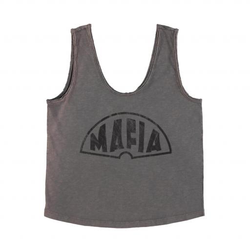 Sisters Department,Sleeveless top w/ v-neck | Dark grey w/ "mafia" print 