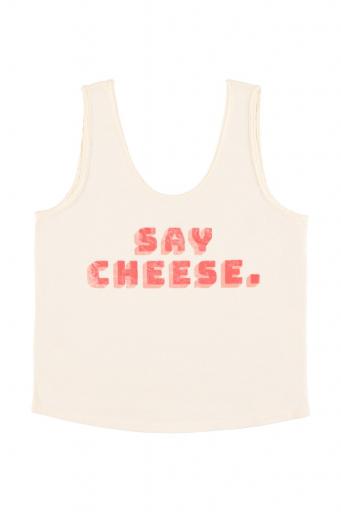 Sisters Department,Sleeveless top w/ v-neck | Ecru w/ "say cheese" print 