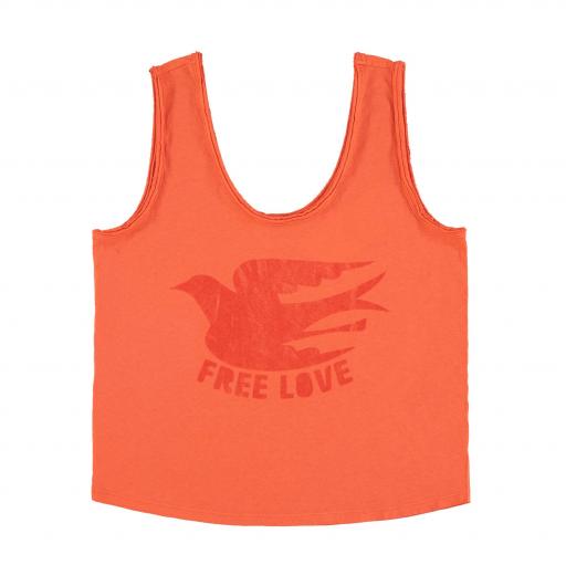 Sisters Department,Sleeveless top w/ v-neck | Orange w/ "free love" print 