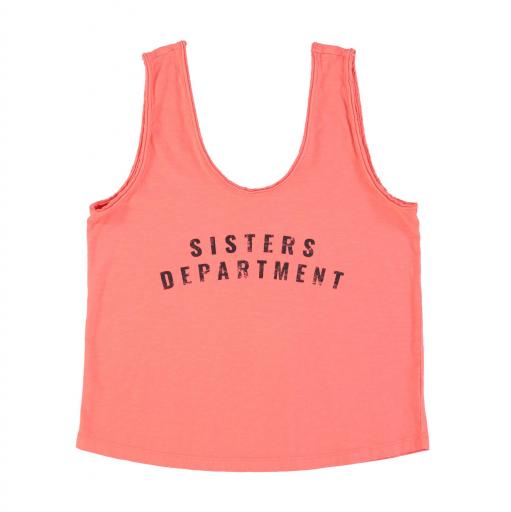 Sisters Department,Sleeveless top w/ v-neck | Pink w/ "sisters department" print 