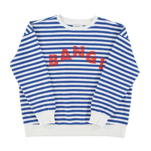 Sisters Department,Sweatshirt | Blue & ecru stripes w/ "bang" print