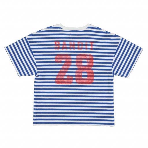 Sisters Department,T-shirt w/ short sleeves | Blue & ecru stripes w/ "28" print