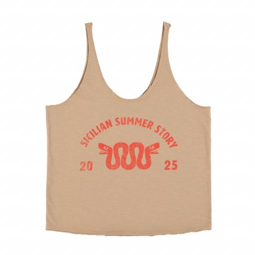 Sisters Department, Top w/ v-neck | Light brown w/ "sicilian summer story" print