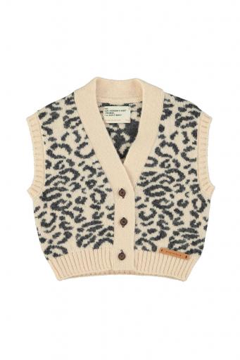 Piupiuchick,Knitted waistcoat | Light pink w/ black animal print
