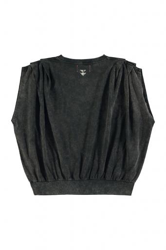Sisters Department,Sleeveless fitted top | Faded black w/ "pizza takeaway" print [1]