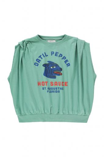 Sisters Department,Sleeveless fitted top | Green w/ "datil pepper" print