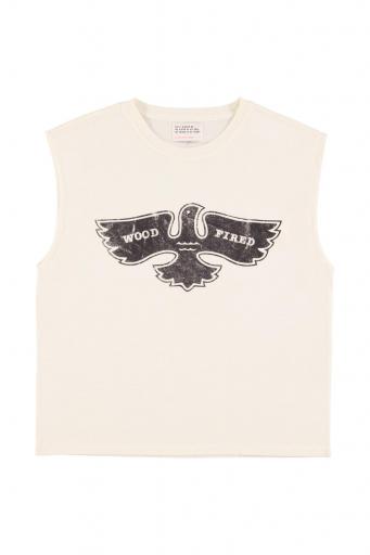 Sisters Department,Sleeveless t-shirt w/ round neck | White w/ "eagle" print