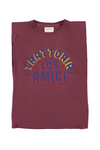 Sisters Department,Sleeveless t-shirt w/ shoulder pads | Aubergine  w/ "Los Amici" print