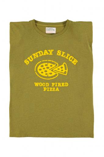 Sisters Department,Sleeveless t-shirt w/ shoulder pads | Olive geen w/ "sunday slice" print
