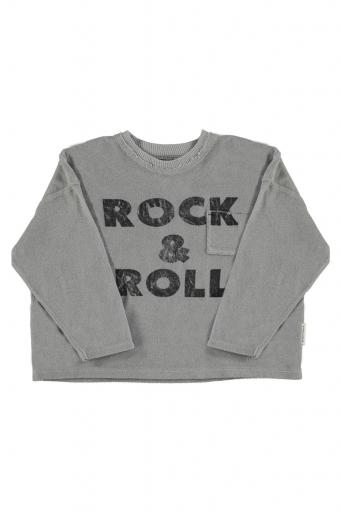 Piupiuchick,Terry cotton longsleeve t'shirt | Grey w/ "rock & roll" print