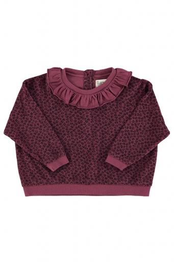 Piupiuchick,Terry cotton sweatshirt | Aubergine w/ animal print